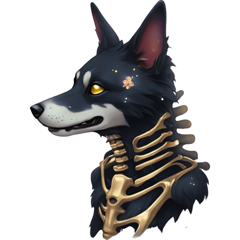 Black iridescent dog fox zombie skeleton gold mechanical nebula galaxy stars flowers fairy lights vintage emoji