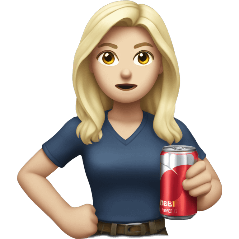 Angry blonde white girl holding a redbull emoji