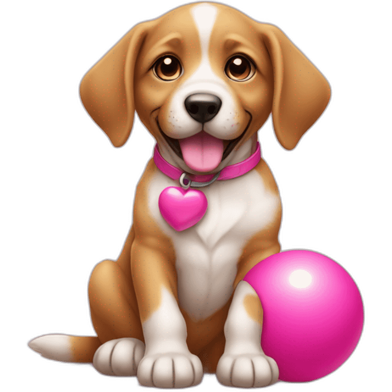 puppy with pink toy ball sit emoji