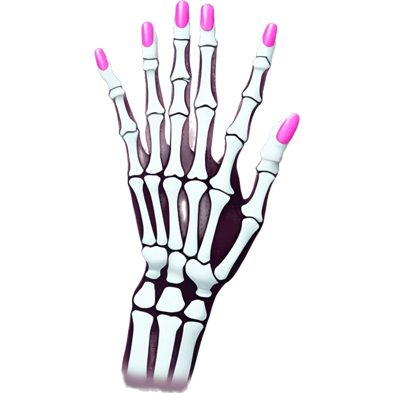 Pretty skeleton hand with pink nails manicure girly design but stylish minimalistic emoji