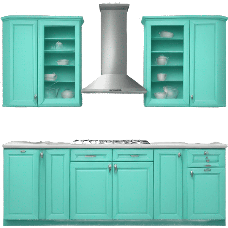 Realistic front facing tiffany blue hanging kitchen cabinets. emoji