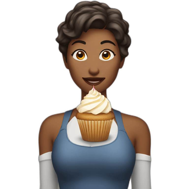 Powerwoman eating a cupcake emoji