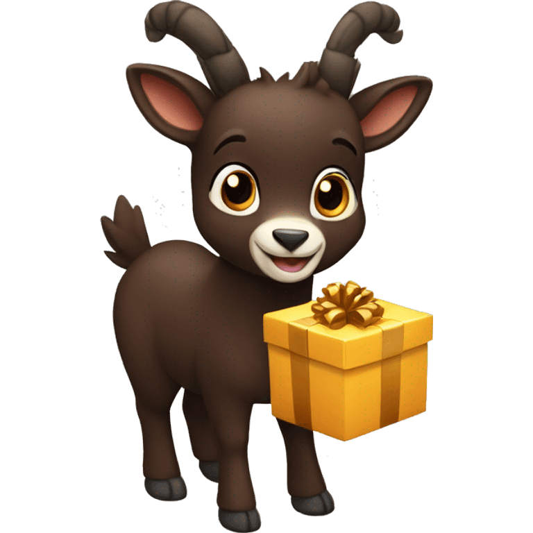 happy dark brown chamois holding gift with hooves emoji