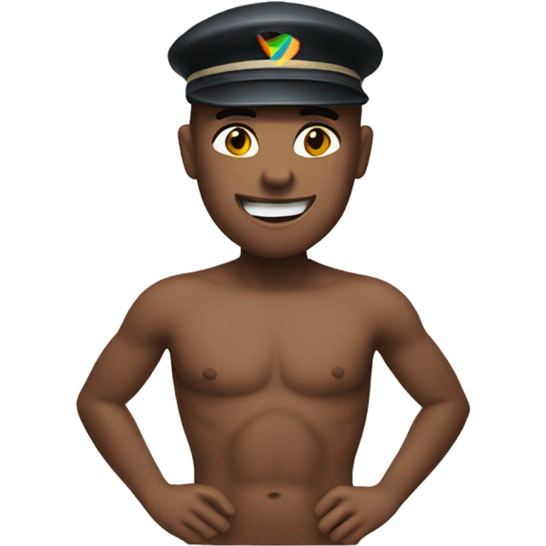 a gay dude wearing a visor and a spedo emoji