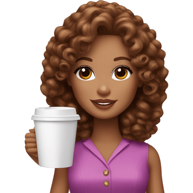 Barbie girl with brown curly hair drinking coffee  emoji