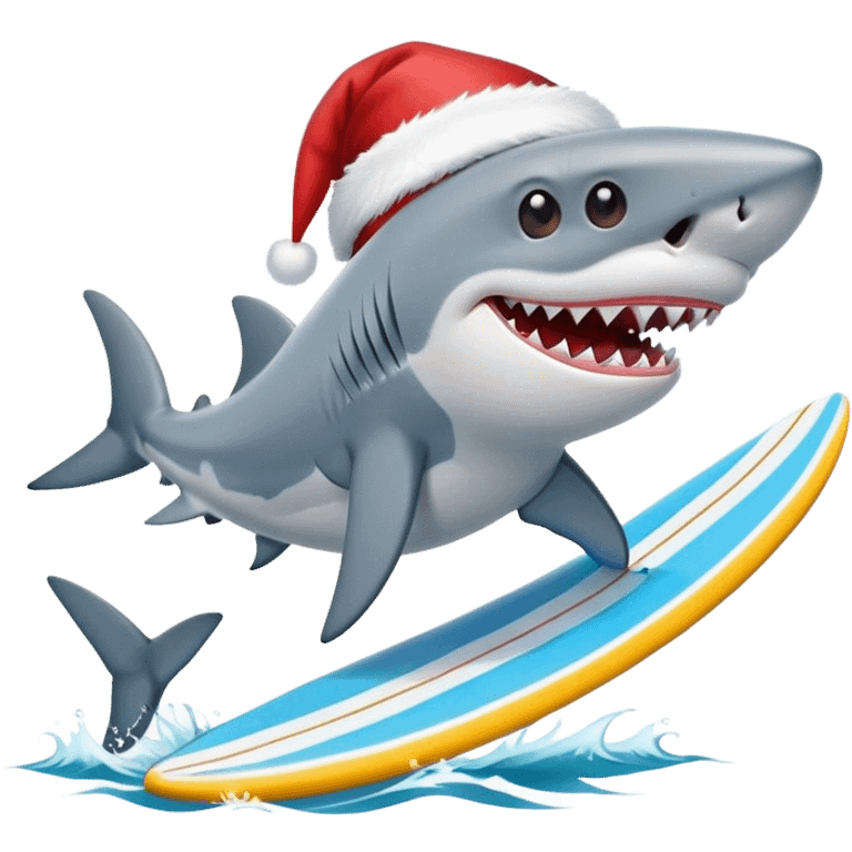 Shark with surfboard and Santa hat emoji