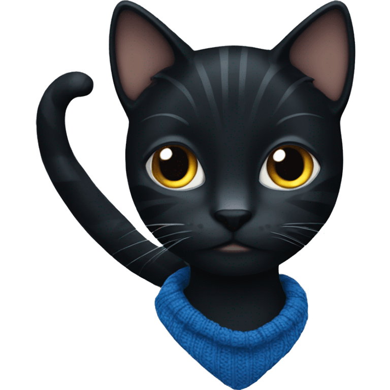 Dressed in blue knit black cat emoji