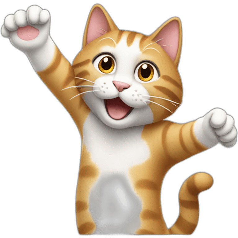 upper body of cat stretching paws high in celebration emoji