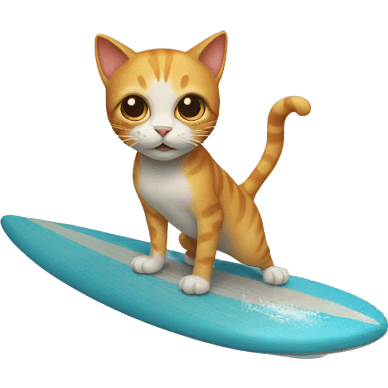 Cat riding a surfboard made out of a fish emoji