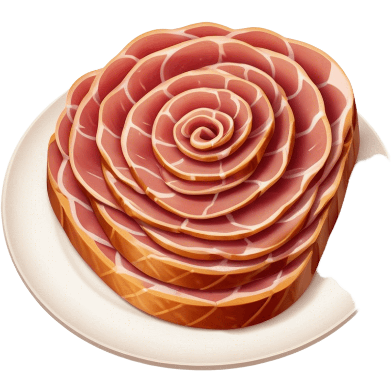 Cinematic Realistic Jam√≥n Serrano Dish Emoji, depicted as delicate, air-cured ham sliced thinly rendered with detailed textures and natural, inviting lighting. emoji