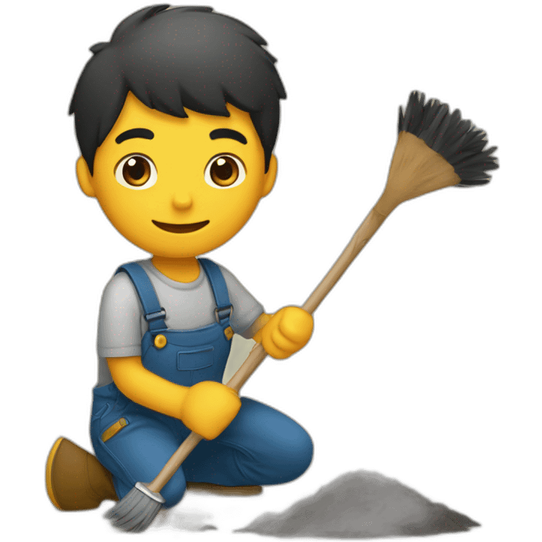 Young man digging hole with featherduster  emoji