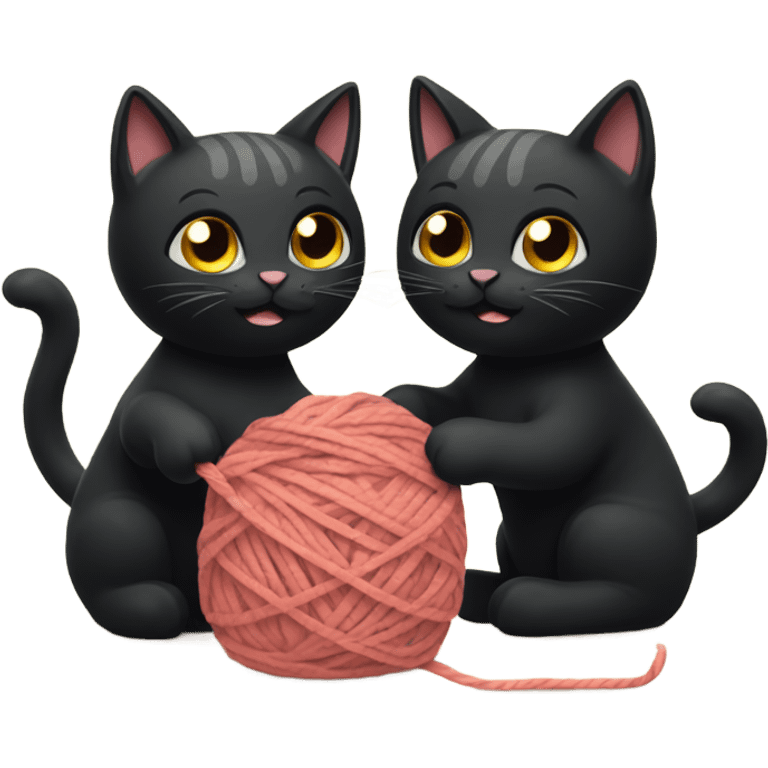 Two black cats playing with yarn emoji