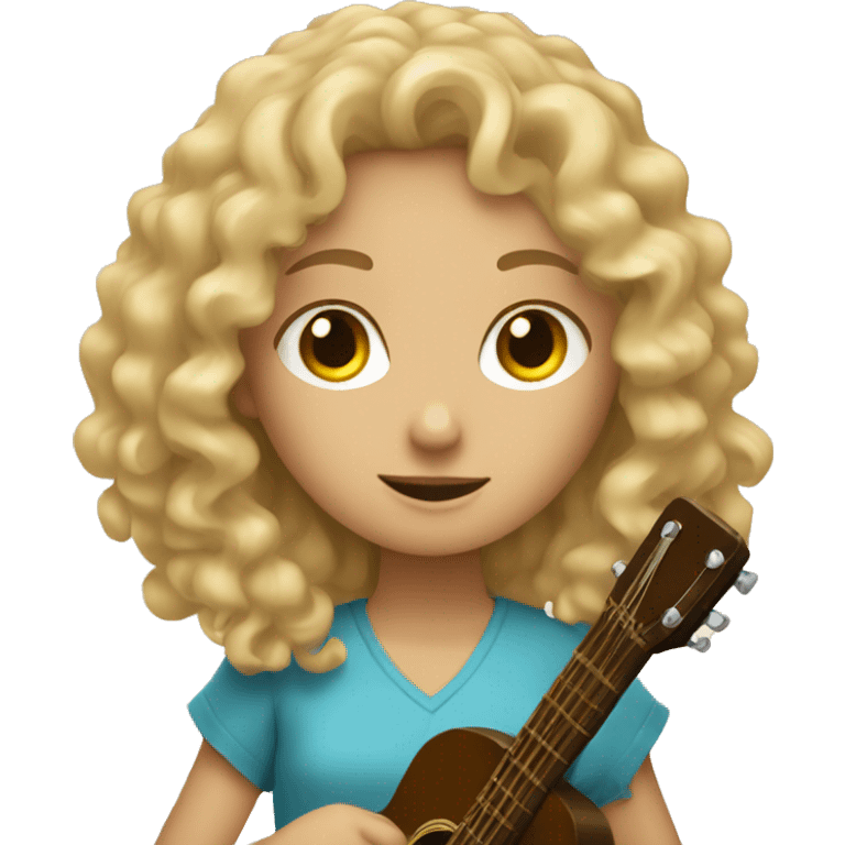 Blonde curly girl with a guitar and a bible emoji