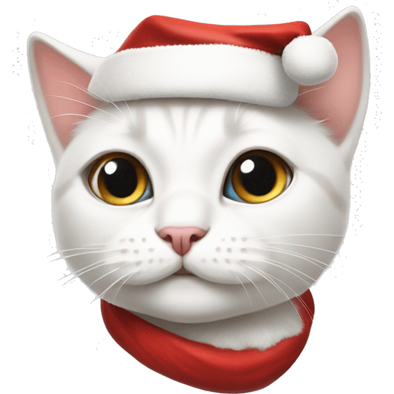 sweet white cat with santa clouse cap emoji