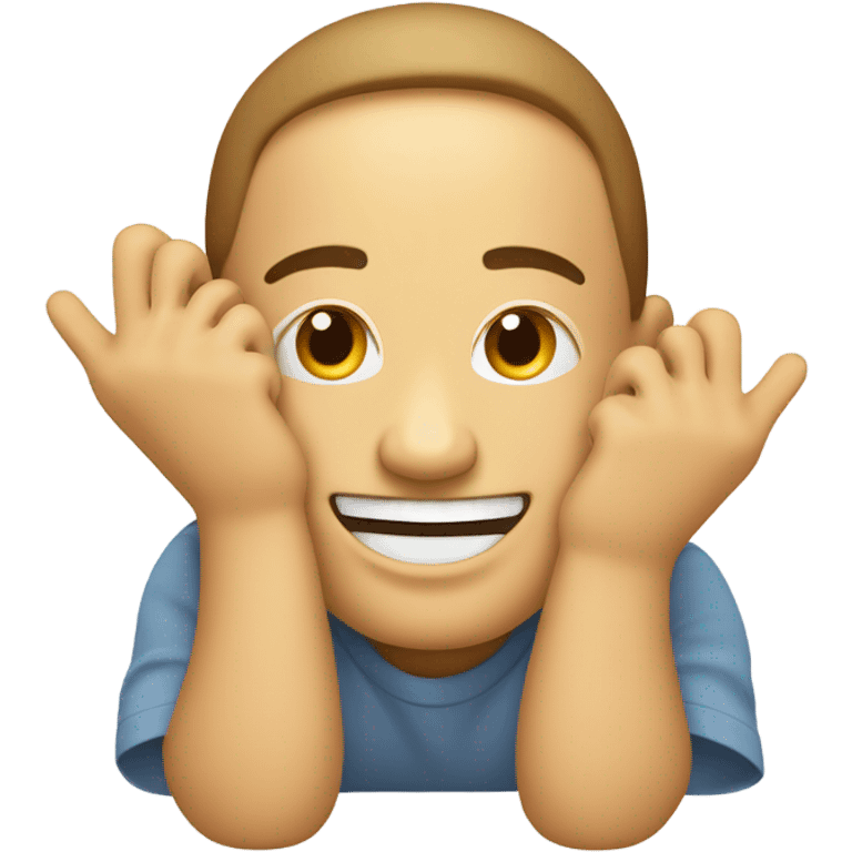 happy emoji face with hands around chin and feet sticking up behind face as if its laying down emoji