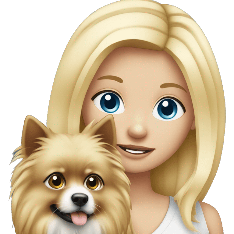 Blonde girl blue eyes holding spitz  emoji