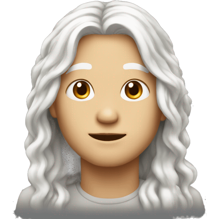 round face with long white hair 50 age emoji