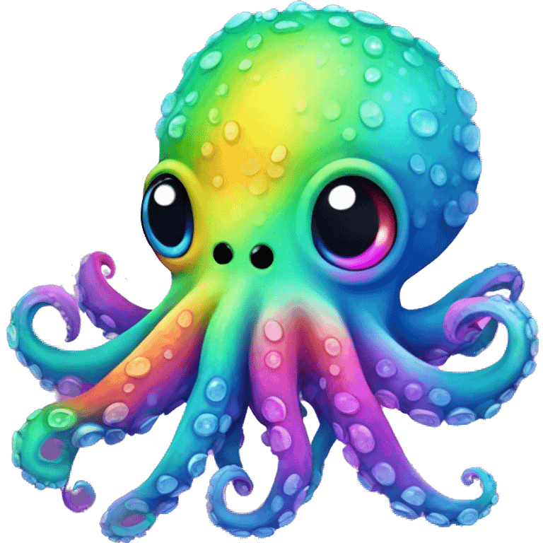 cute octopus animal, rainbow colors, neon, colorful, bright, sparkle emoji