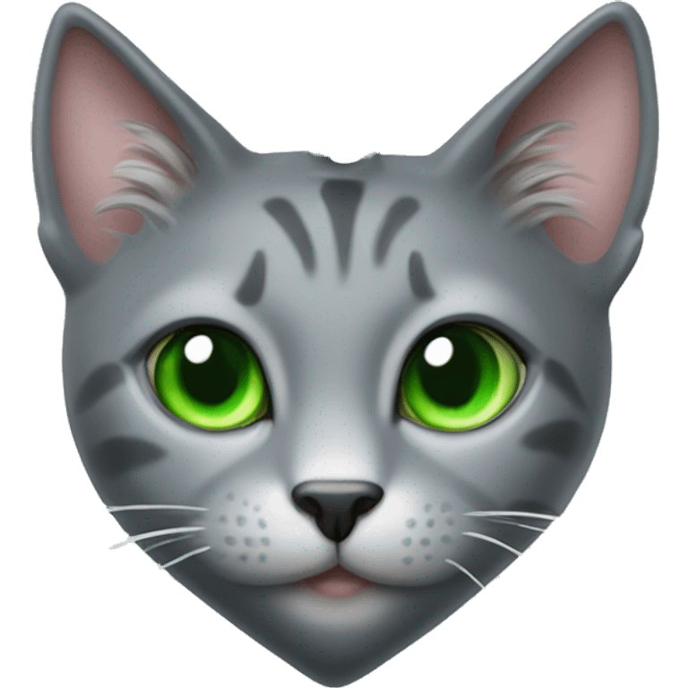 realistic grey cat jewelry display in form of a heart with green eyes emoji