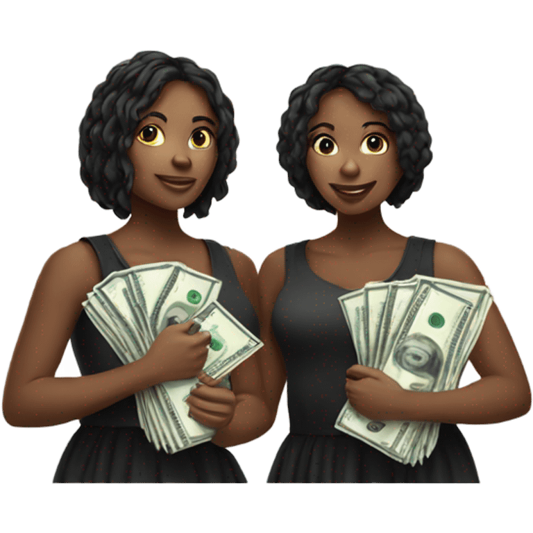 Pretty black twins with money emoji