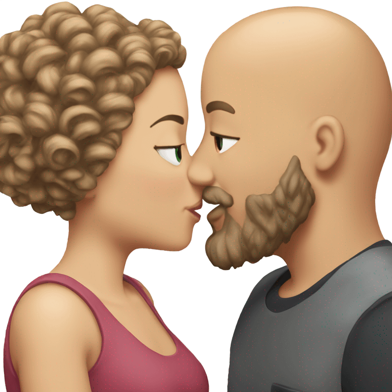 bald bearded guy kiss-kiss curly brown hair white girl emoji