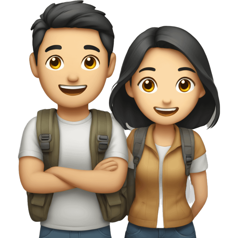 Cute young  Asian couple excitedly traveling  emoji