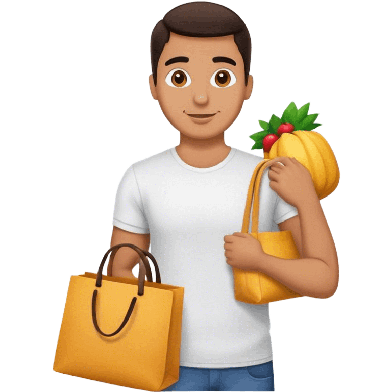 Hispanic guy receiving a tote bag emoji