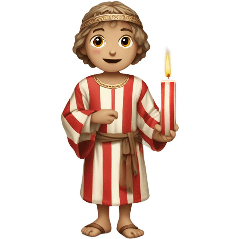 11th century european child with tunic with horizontal red stripes and white candle emoji