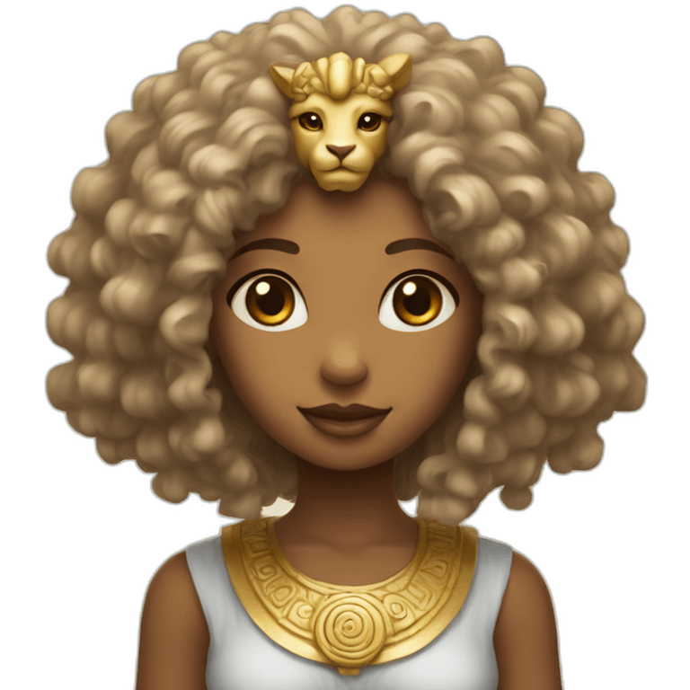 Curly girl stand next to lamassu emoji