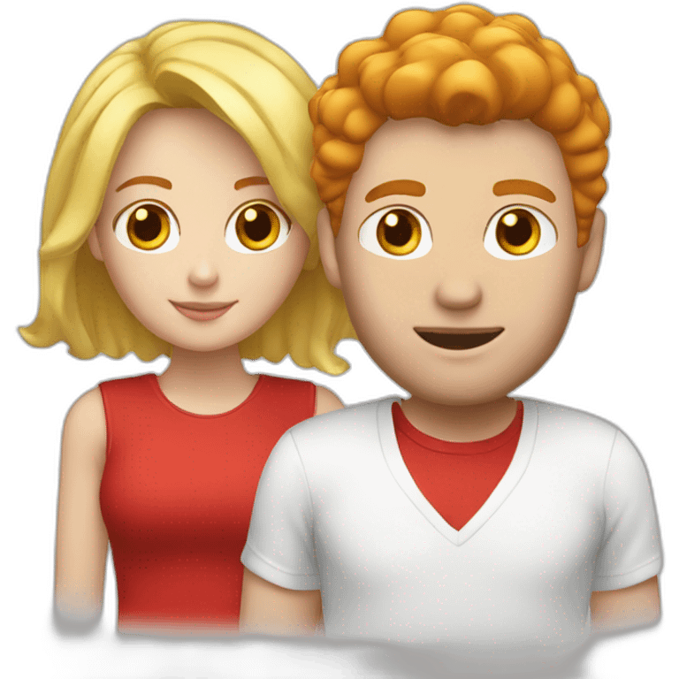 couple blond man - black cap - white shirt woman - red hair shirt emoji