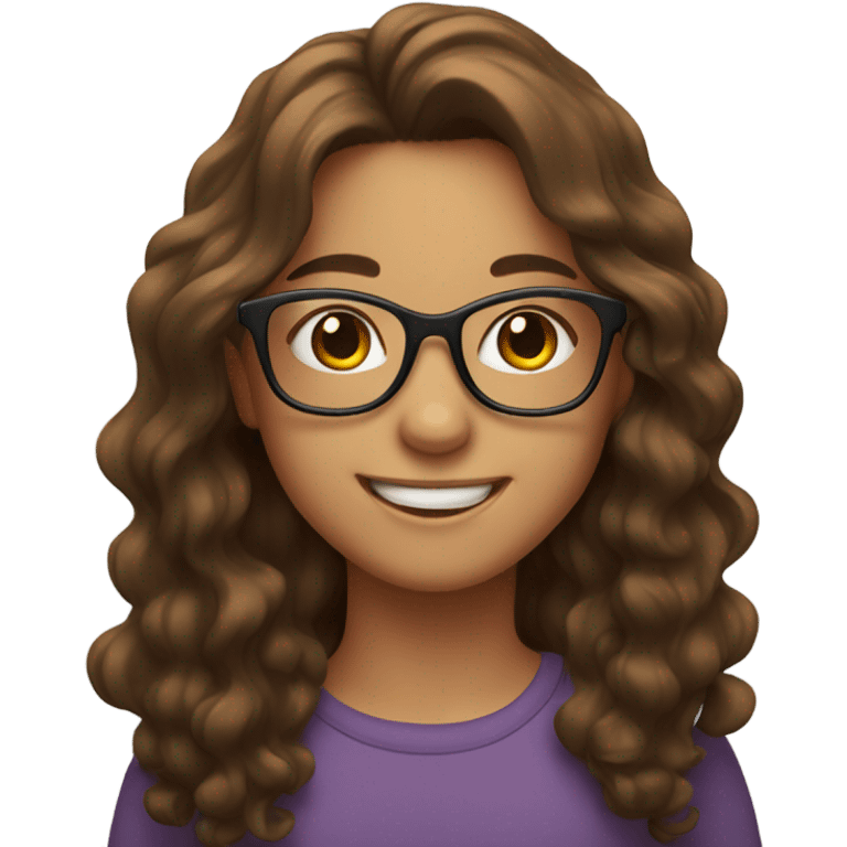 smiling girl with long brown wavy hair and glasses emoji