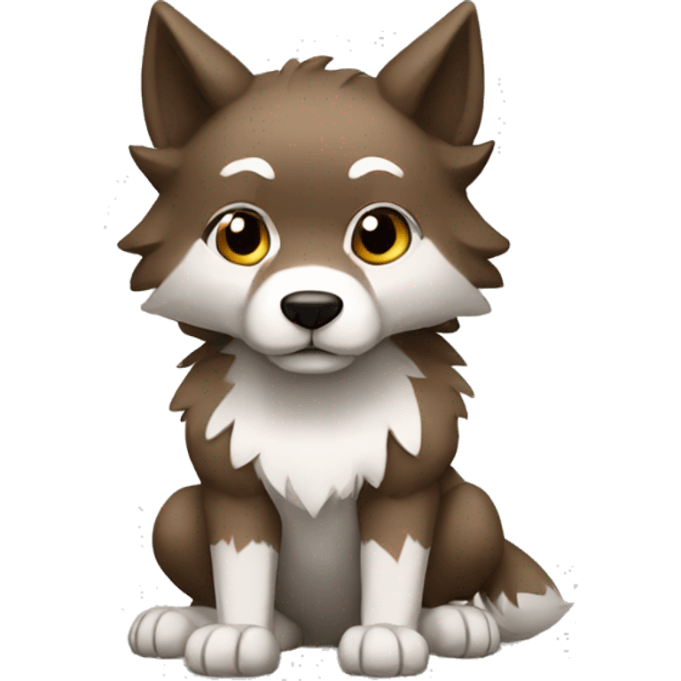 Brown and White Cartoon Chibi Wolf Full Body emoji