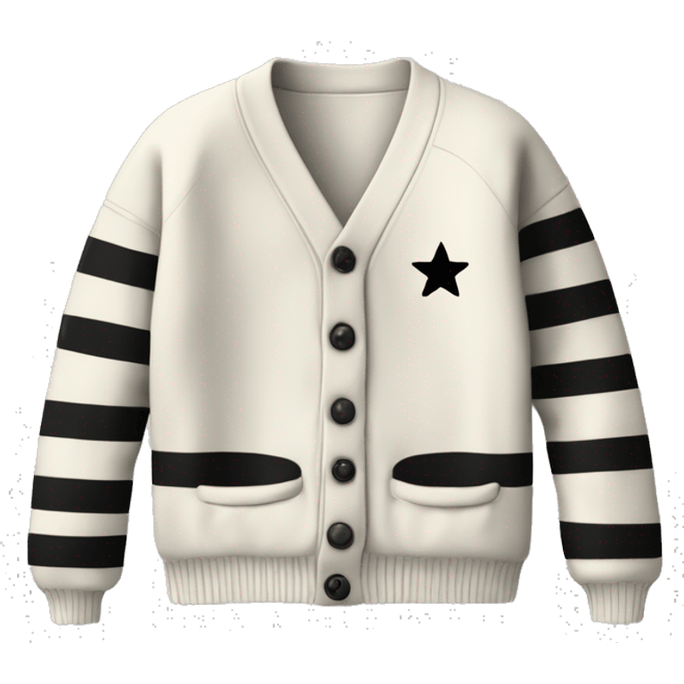 Off-white cardigan with black stripes on the seems, with three gray stars on each sleeve  emoji