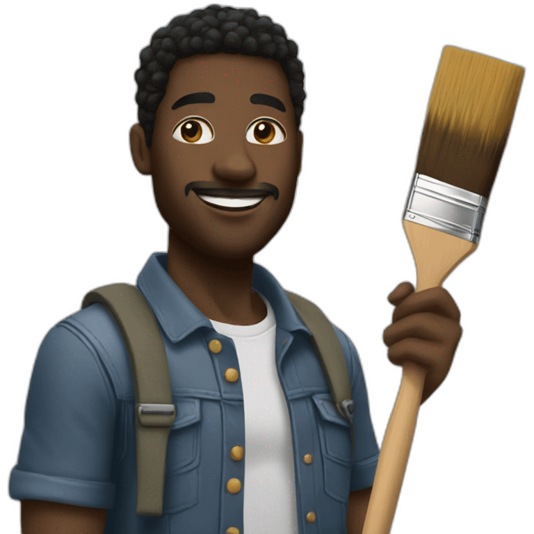 Black male with paint brush going super Sain emoji