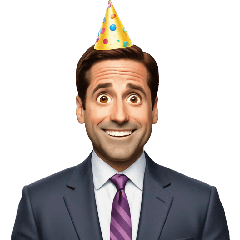 Excited Michael Scott with a party hat emoji