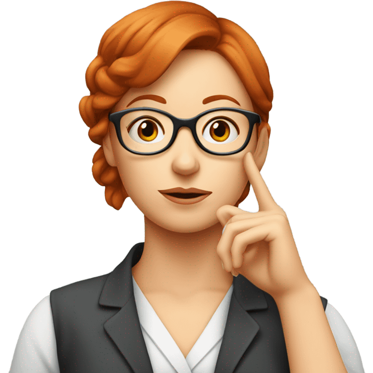 red hair woman nutritionist wearing glasses with hand on chin having an idea emoji