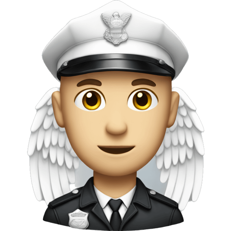 A White Police man bald with cap with Big ANGEL WINGS emoji