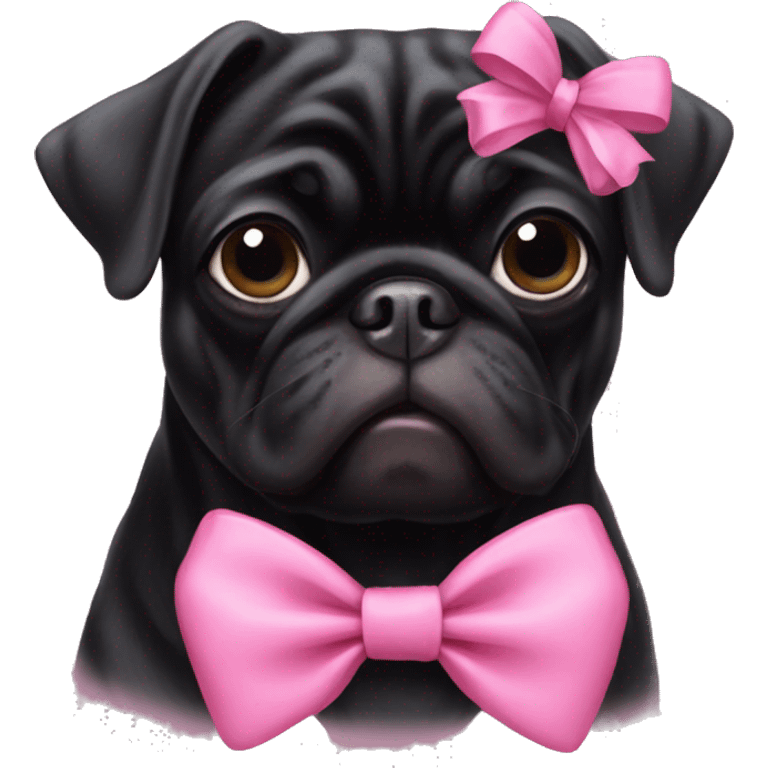 black pug wearing pink bow emoji