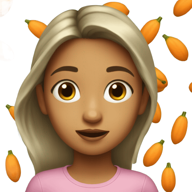 A little sister being a papaya emoji