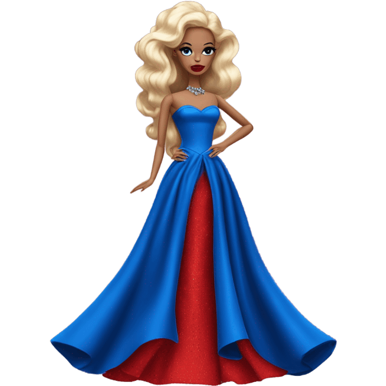 Red horned Satan Barbie in beautiful blue evening gown  emoji