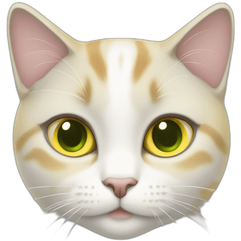 yellow, grey, and white fat female cat green eyes emoji