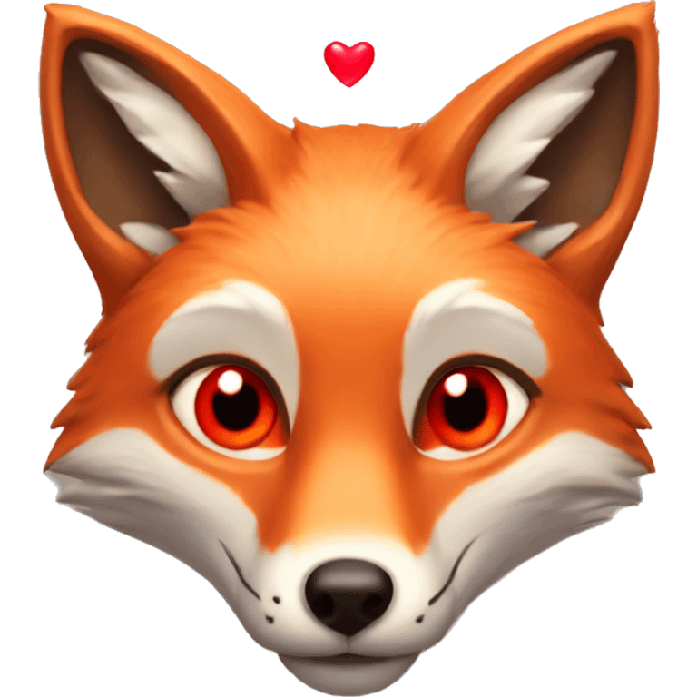 deep lush red fox face with tiny red heart instead of eyes emoji