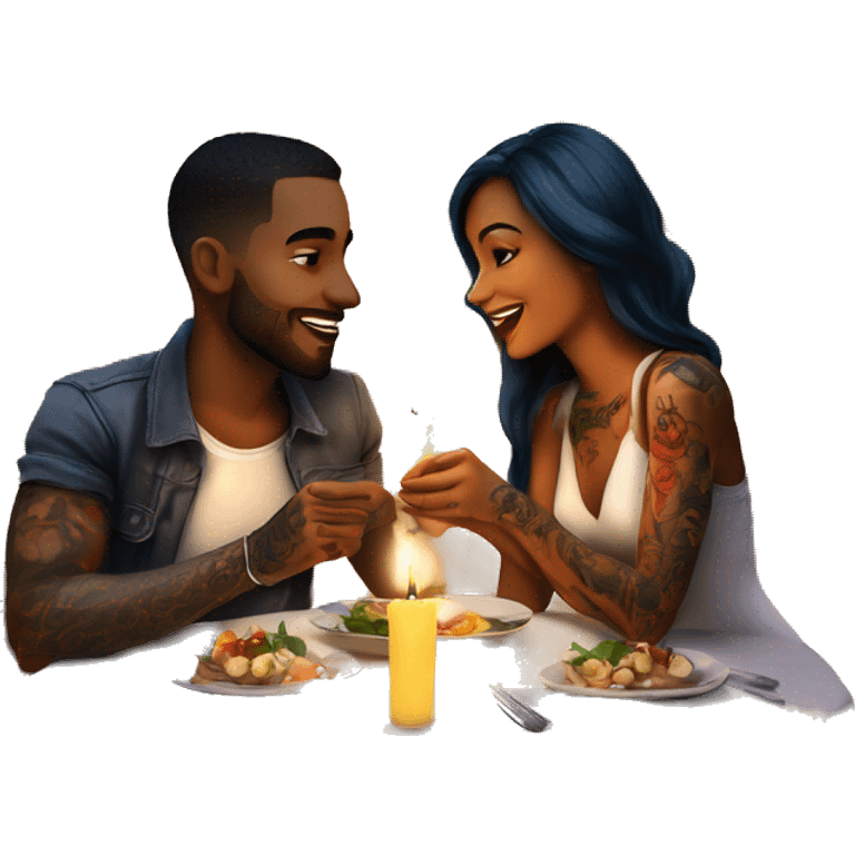 romantic candle light dinner for beautiful tattooed couple emoji