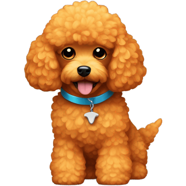 Golden toy poodle with orange shark fin emoji