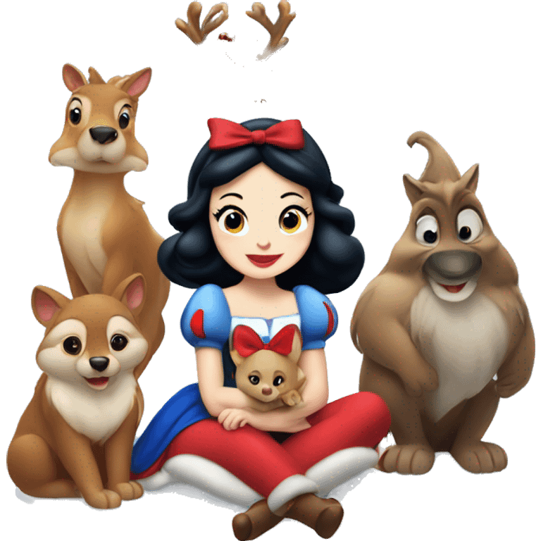 Disney snow white sitting with forest animals and Christmas tree  emoji