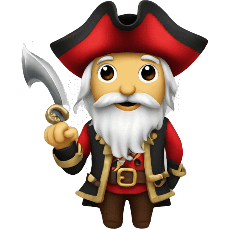 Pirate with red suit, red hat and hook hand and moustache  emoji