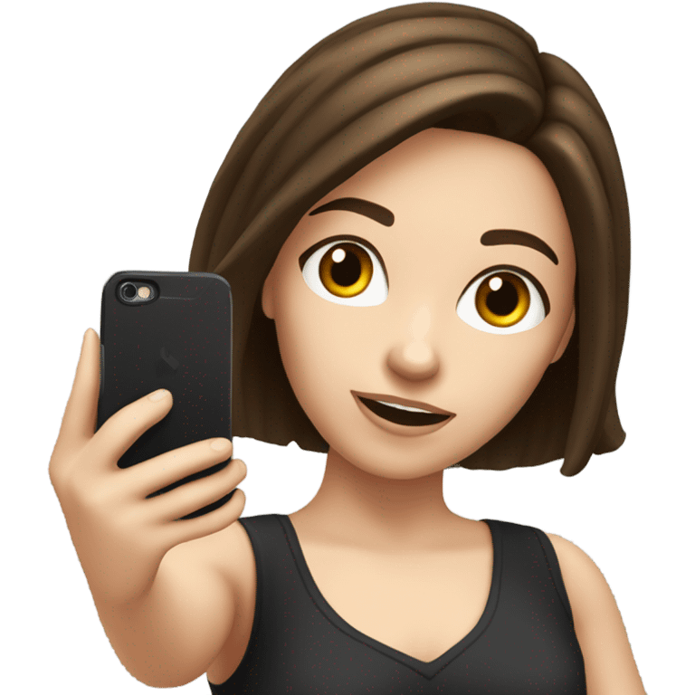 Brunette white Girl taking selfie with her phone emoji