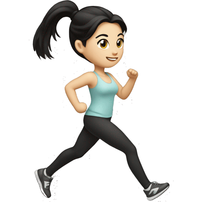 A white girl with black hair tie a ponytail running emoji