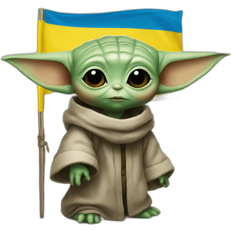 baby yoda holds Ukraine flag emoji