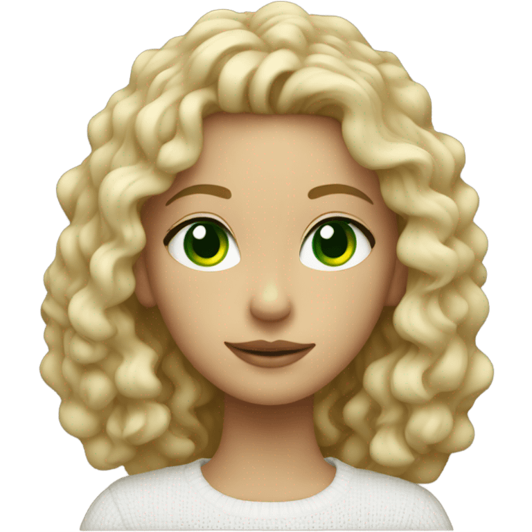 girl with blonde curly hair green eyes in white sweater emoji